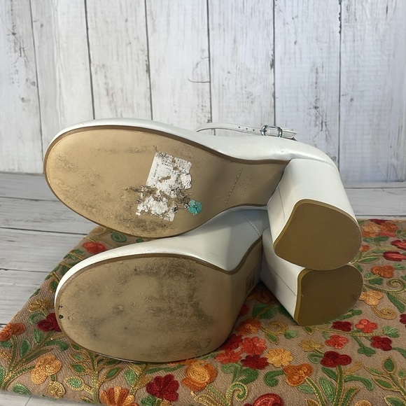 Marimekko White Block Heel Leather Ankle Strap Heels - Picture 7 of 11